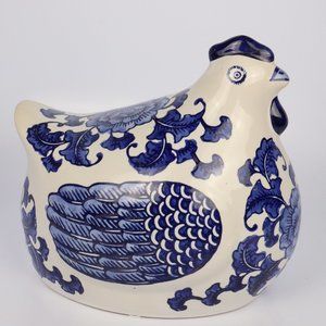 Blue and White Chicken Large Fat Figure painted 8"